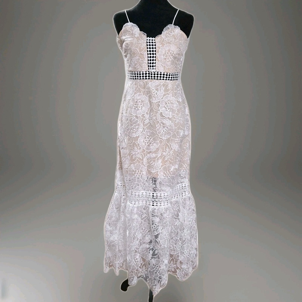 Luxxel White Embroidered Lace Dress M Romantic Cottagecore Bridal Shower Dress